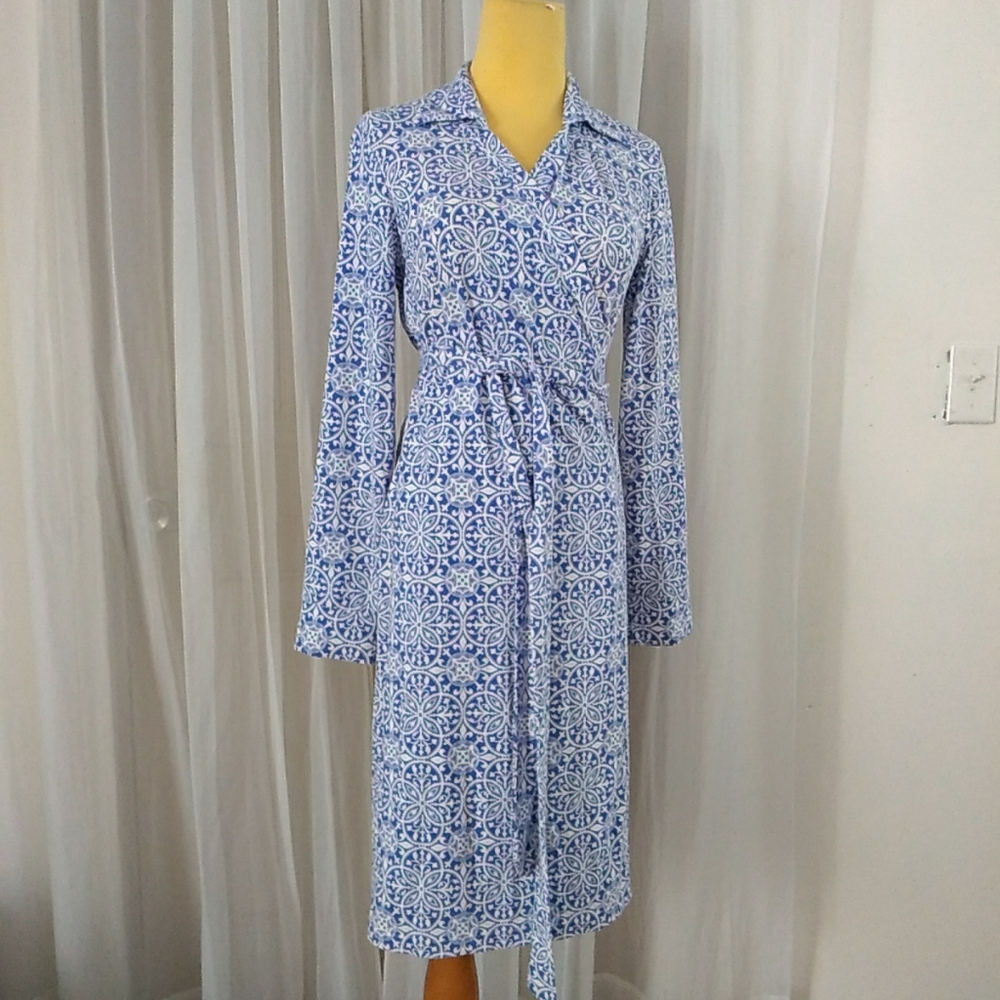 Pendleton Blue White Patterned Wrap Dress Size Mp - image 1